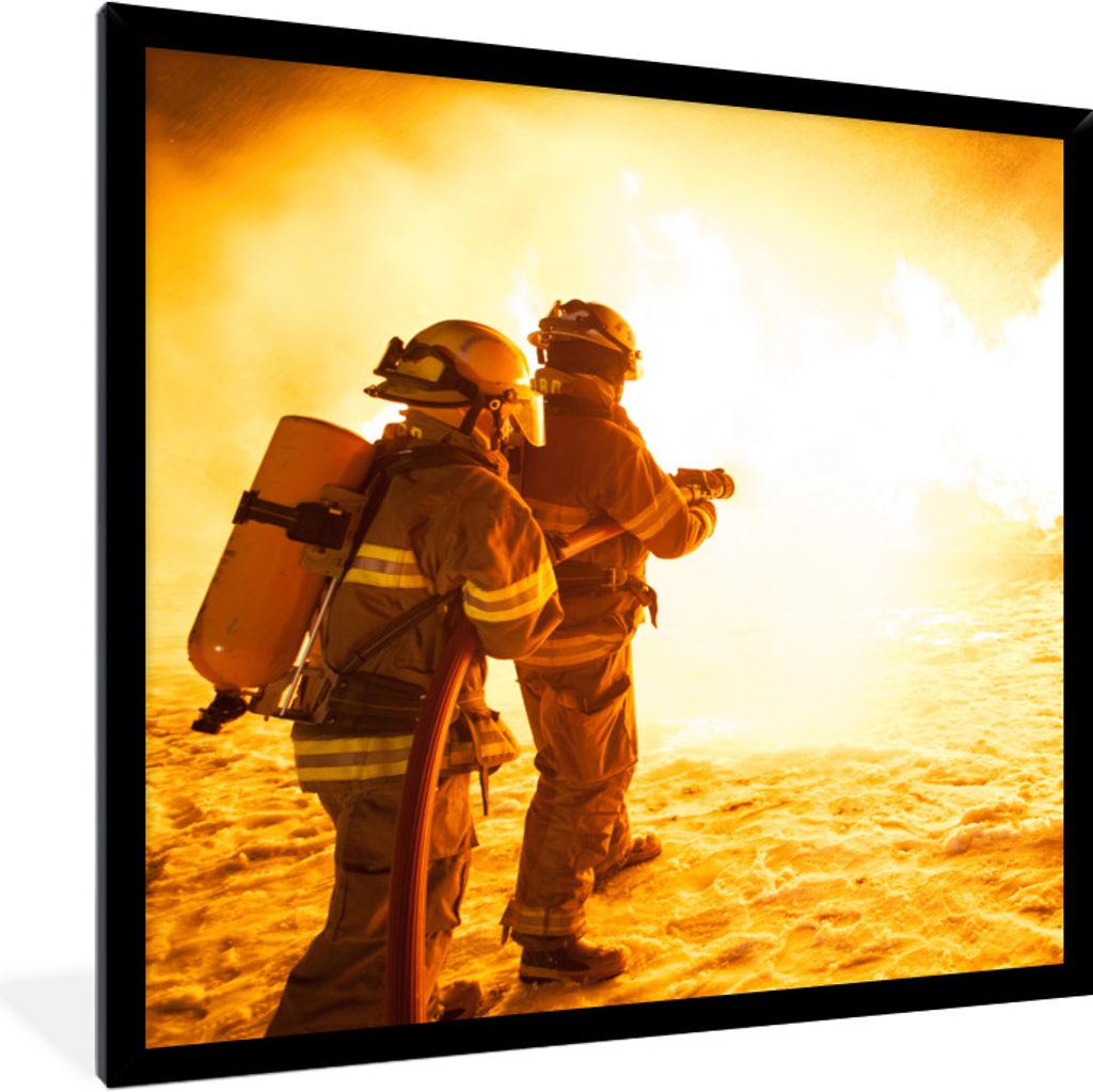 MuchoWow Gerahmtes Poster Feuerwehrleute bei der Übung 40x40 cm - Poster mit Schwarzem Bilderrahmen Wandposter Rahmen Foto Bilder - Mit Rahmen -...