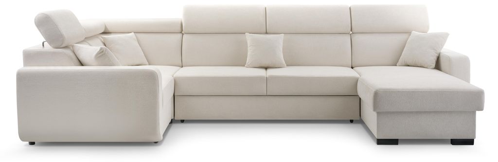Masseno Ecksofa CASTELLO mit Schlaffunktion U-Form, Sofa mit Bettkasten, Wohnzimmersofa, Couch, Soffa, Bettsofa, Couchgarnitur- Beige, VELO 621