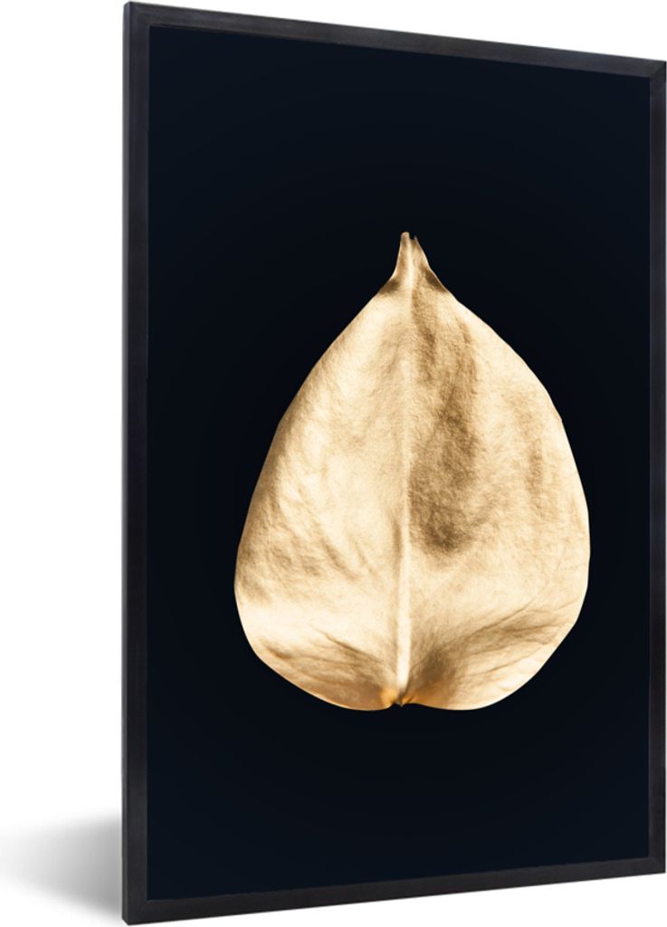 MuchoWow Gerahmtes Poster Blätter - Schwarz und Gold - Schwarz - Gold - Luxus 40x60 cm - Poster mit Schwarzem Bilderrahmen Wandposter Rahmen Fot...