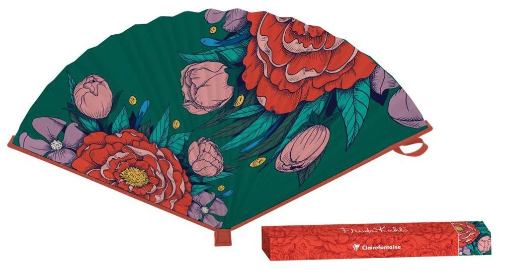 Frida Kahlo Fächer, florale Muster, vibrante Farben, Produktbild 