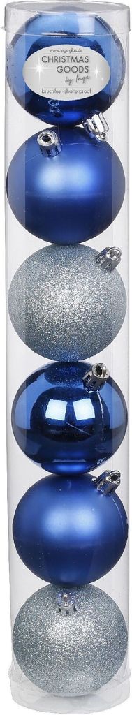 6 Kunststoff-Kugeln bruchfest Ø 60 mm blau-silber-Mix - 0,87 € pro Stück