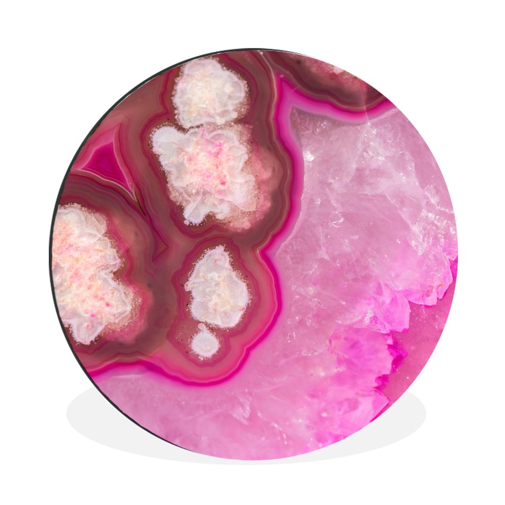 MuchoWow Aluminium Wandkreis Nahaufnahme einer rosa Geode Ø 60 cm Wanddeko Modern Wohnzimmer - Wand Kreis - Wandbild - Schlafzimmer - Aluminium ...