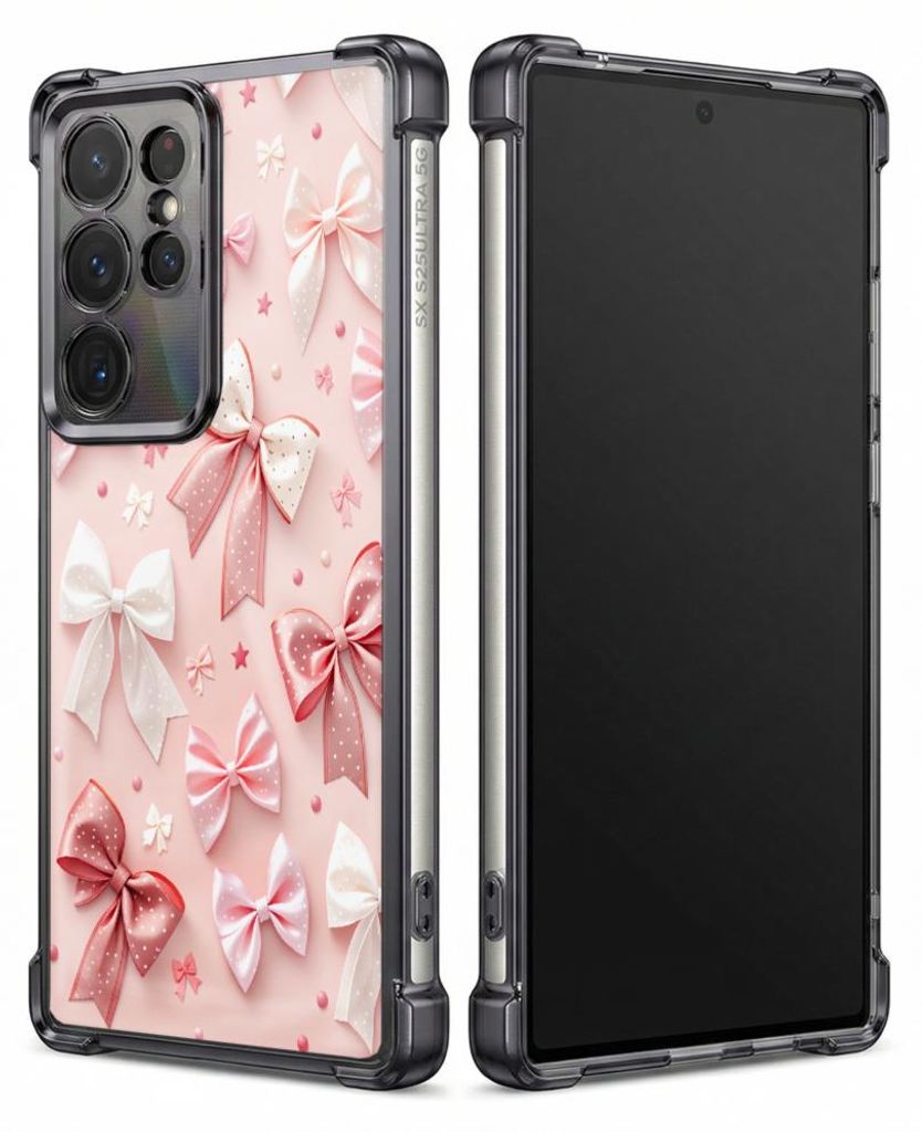Personalisierte Hülle mit Bild für Samsung Galaxy S26 Elektroplattiert TPU Stoßdämpfer Handyhülle mit Rosa Schleifen-Sternen-Musterdesign