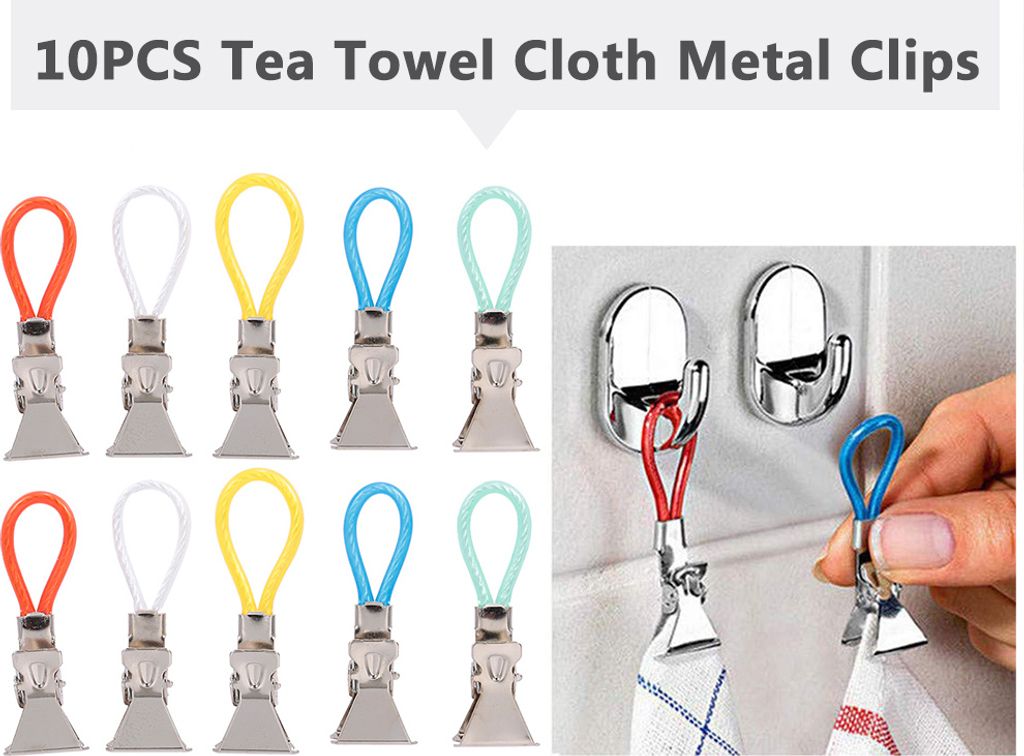 10 STueCKE Geschirrtuch Clips Tuch Haengen Metall Clips Produktbild 