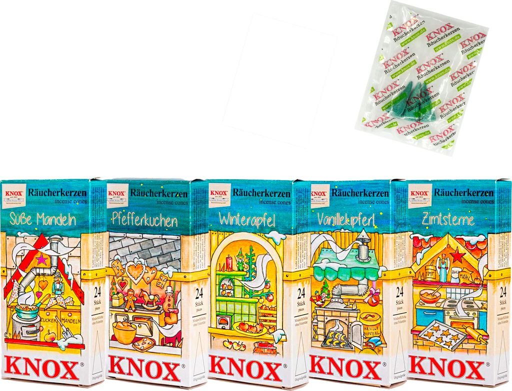 KNOX Räucherkerzen Weihnachtsbäckerei - 5er Set - Der Zauber der Weihnachtszeit in Duftform genießen - Inklusive 3 Meeresbriseproben
