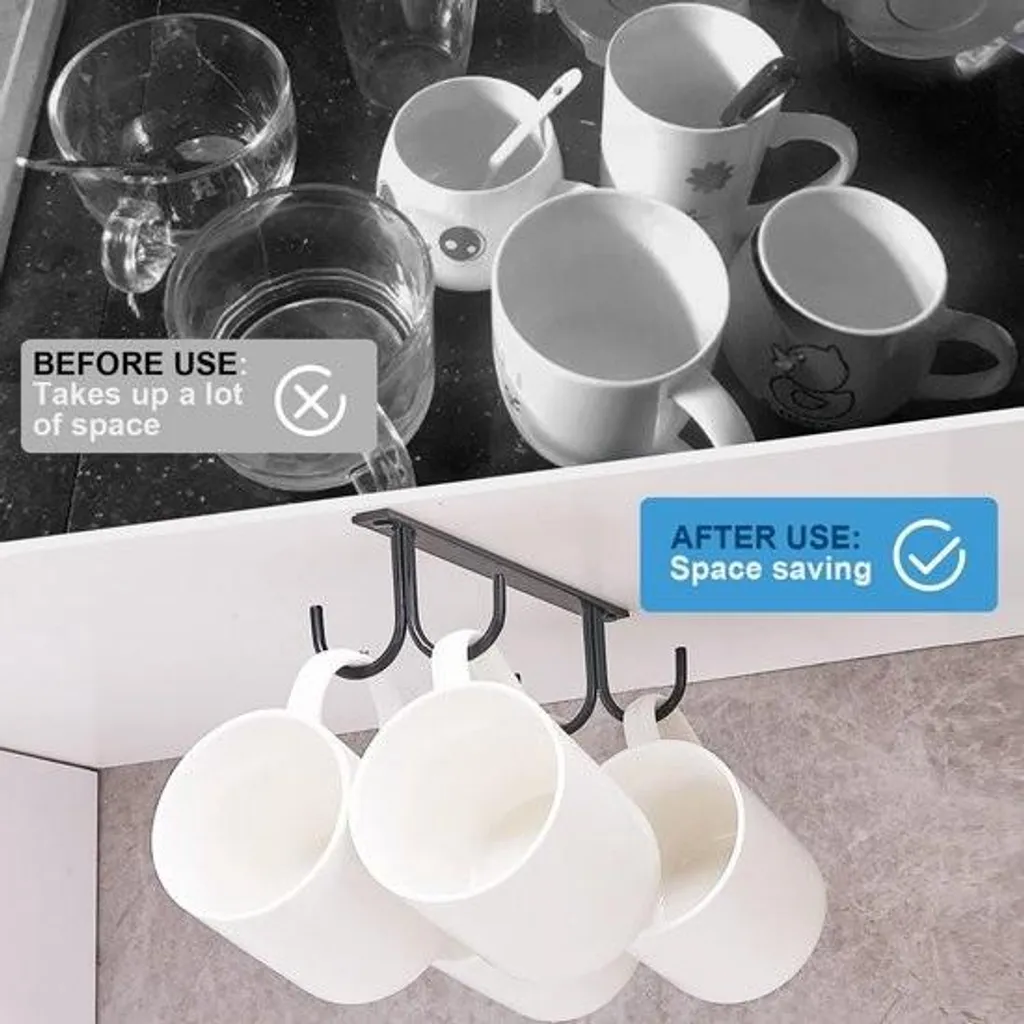 Support tasses à café noir robuste avec vis pour étagère de rangement - 2