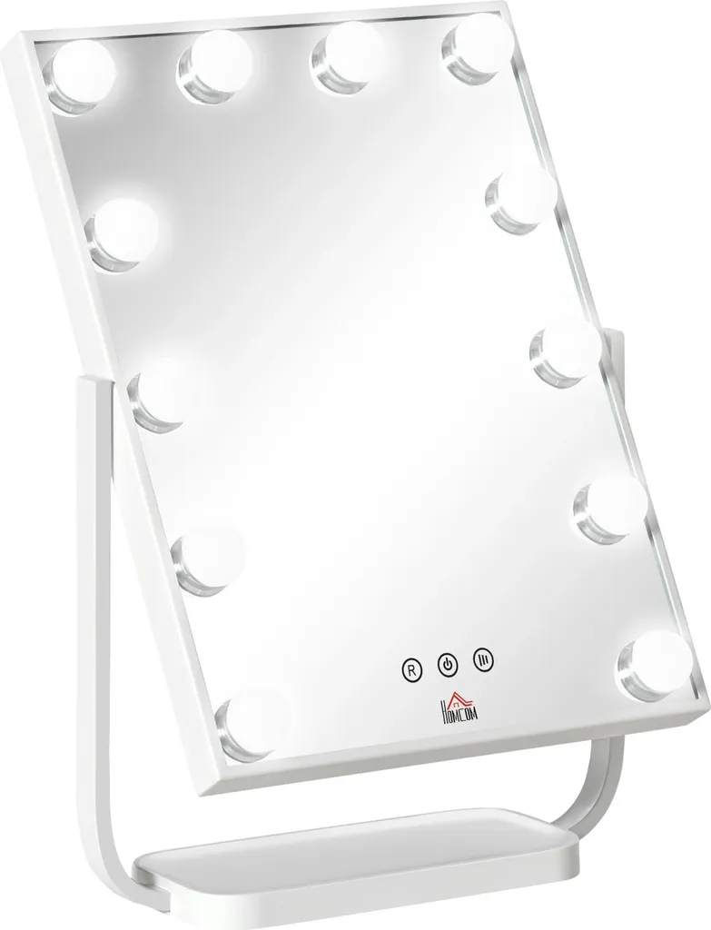 Miroir LED sur pied blanc avec intensité réglable et inclinaison variable