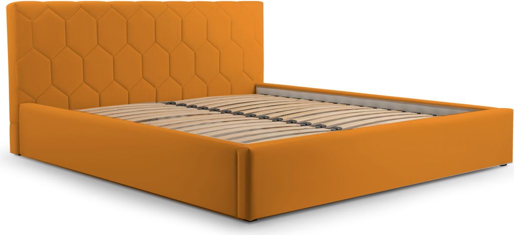 Polsterbett, Doppelbett mit Gepolsterter Kopfteil, Bett mit Kopfstütze, Bettkasten und Lattenrost, Rahmenbettgestell, Samststoff, Stauraumbett - B...