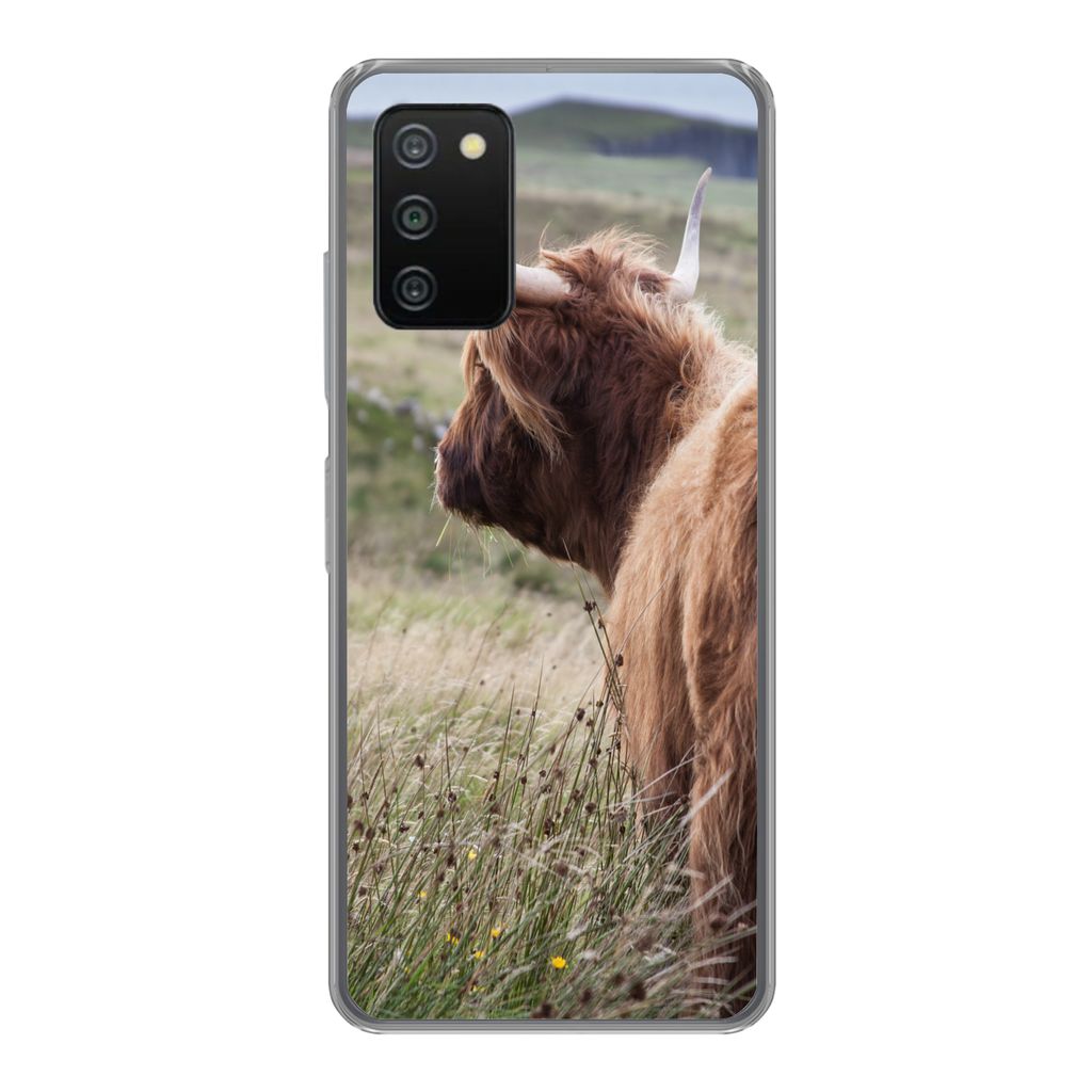 MuchoWow Handyhülle Schutzhülle Hülle für Samsung Galaxy A03s Schottische Highlander - Natur - Meer Silikon Softcase Handy Hülle - Schutz