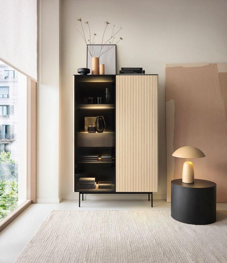 Vitrine – Glasvitrine – Vitrinenschrank – WTSZ107 – ORTA – Artisan Eiche – 163 cm – Modernes Design mit LED-Beleuchtung und Push-to-O...