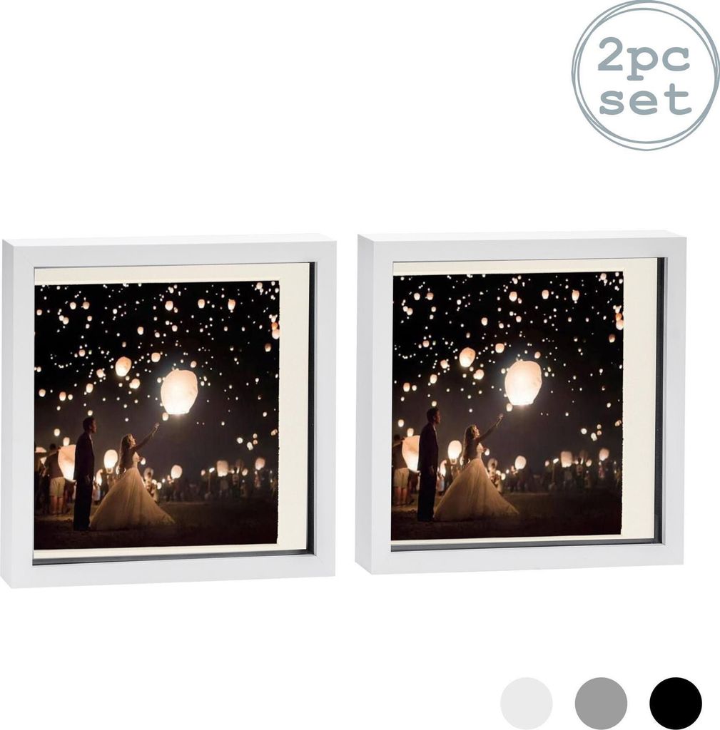 Nicola Spring 2 Stück 10 x 10 3D-Schatten-Kasten-Foto-Rahmen-Set - Craft Anzeigen Bilderrahmen mit 8 x 8 Mount - Glas Aperture - Weiß / Elfenbein