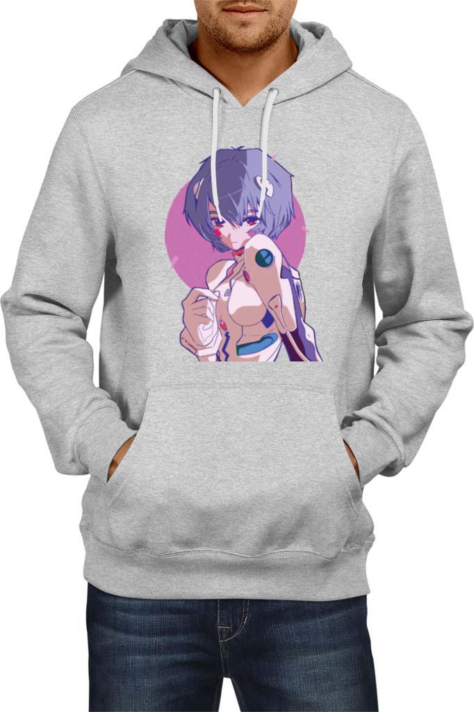 Herren Kapuzenpullover Manga Japan Anime Comics Animation Neon Anime Genesis Manga Evangelion Rei Ayanami 05, Man S / Grau