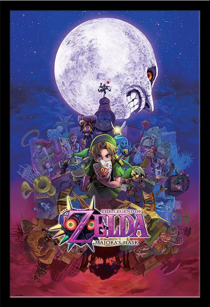 Cadre avec Poster Legend of Zelda Majora's Mask en bois MDF noir 61x91
