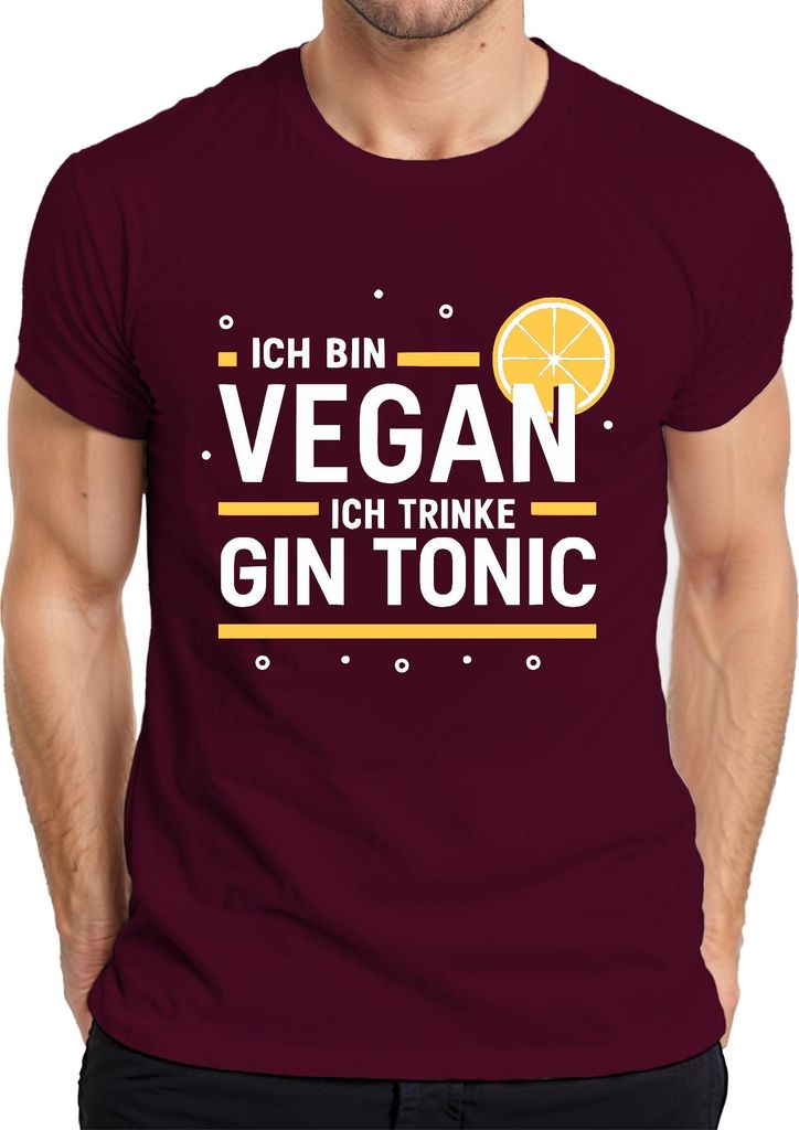 Ich bin vegan ich trinke Gin Tonic Lustiges Geschenk Zitrone Bar Herren T-Shirt, Burgundy, 3XL