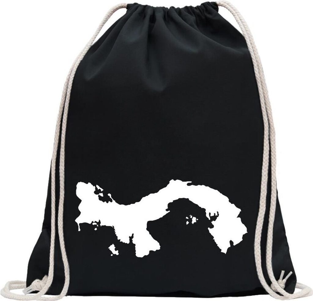 Kiwistar - Turnbeutel - schwarz - Panama Umriss Kontur - Fun Rucksack Sport Beutel Gymsack Baumwolle mit Ziehgurt