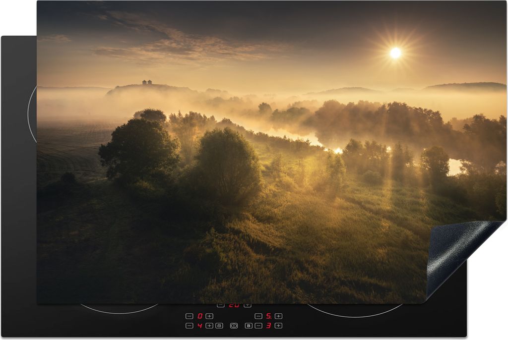 KitchenYeah Herdabdeckplatte Sommer - Bäume - Sonnenuntergang , 81x52cm, Küche Deko, Glaskeramikfeld Herdabdeckung, Abdeckplatte fùr Kochfeld