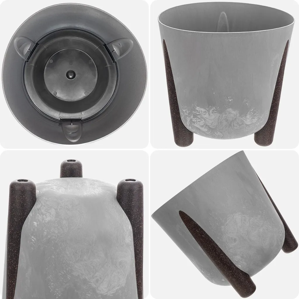 Pot de fleurs avec insert intérieur et pieds stables, finition gris M