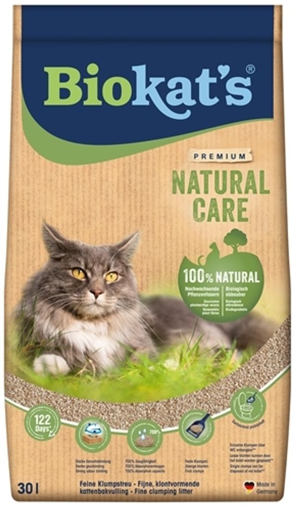 Biokat's Natural Care - Feine klumpende Katzenstreu aus nachwachsenden und kompostierfähigen Pflanzenfasern - 1 Sack (1 x 30 L)