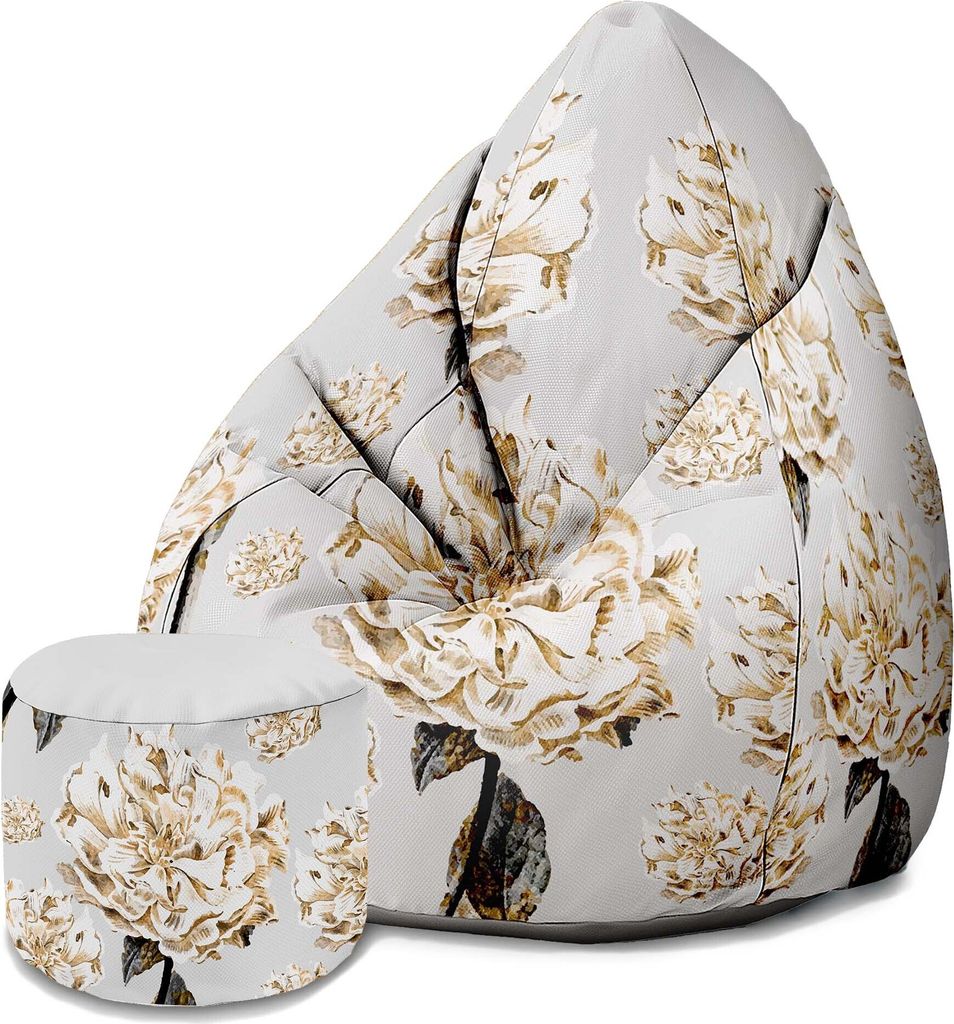 Dreamroots Bean Bag 80x80x120cm Sitzsack mit Lehne und Hocker und Bezug Sitzkissen Boden Sack Bubibag Sitzsack Sitzsack mit Füllung mit Floral Peony
