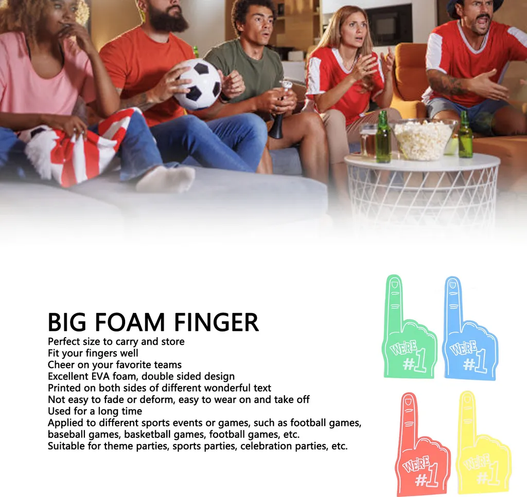 Doigts de Supporter N°1 en Mousse Multicolore Confortables pour Fêtes - Lot 4 - 4