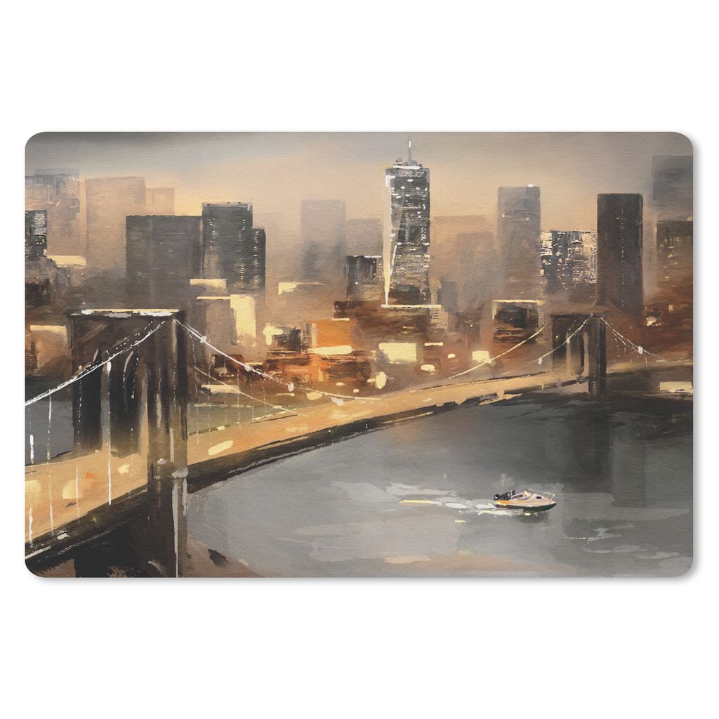 MuchoWow Schreibtischunterlage Gemälde - Öl - Skyline - Stadt - Wasser 60x40 cm - XXL Mauspad - Großes Mauspad