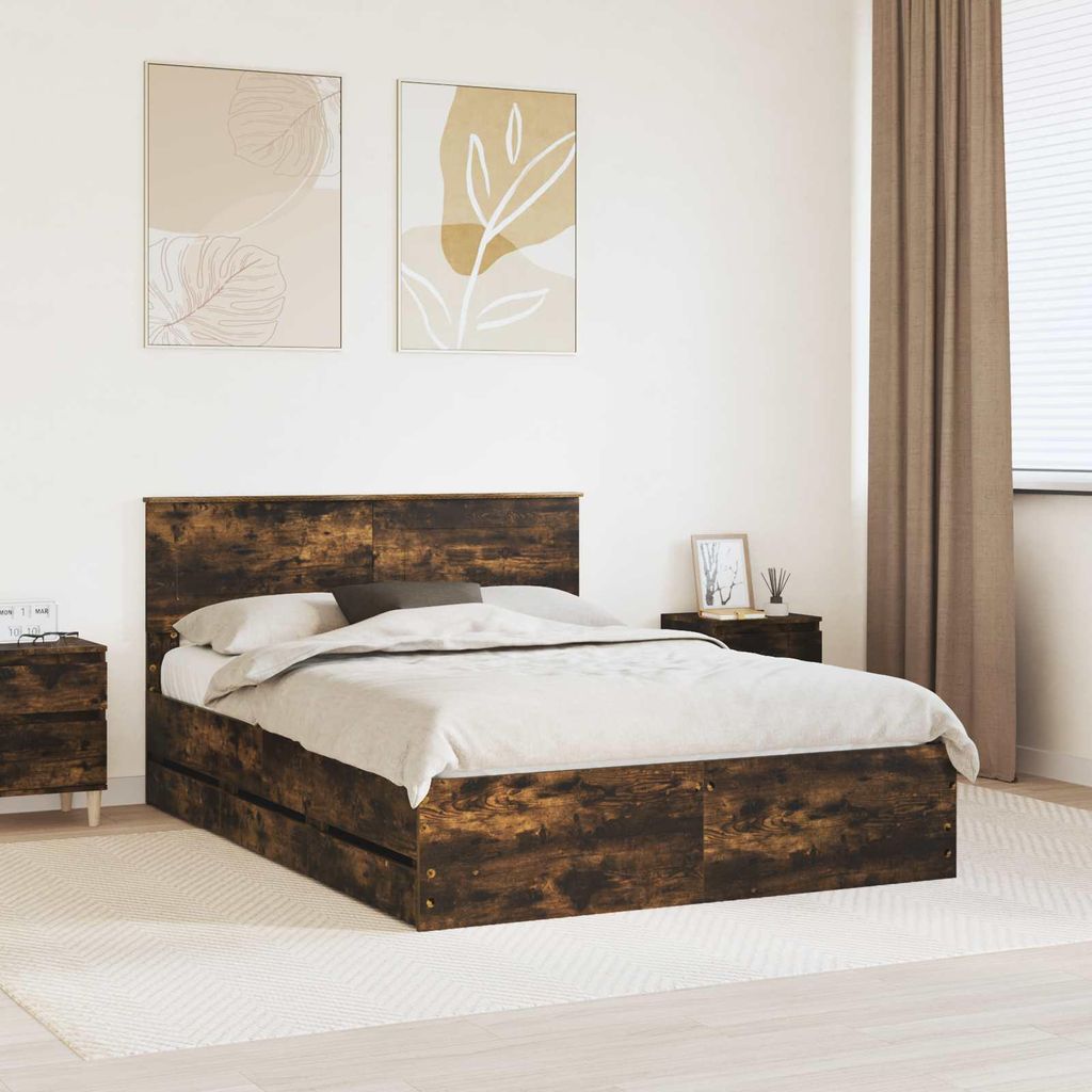 Maison Exclusive - Bettrahmen Geräucherte Eiche 150 x 200 cm Ingenieurs Holz