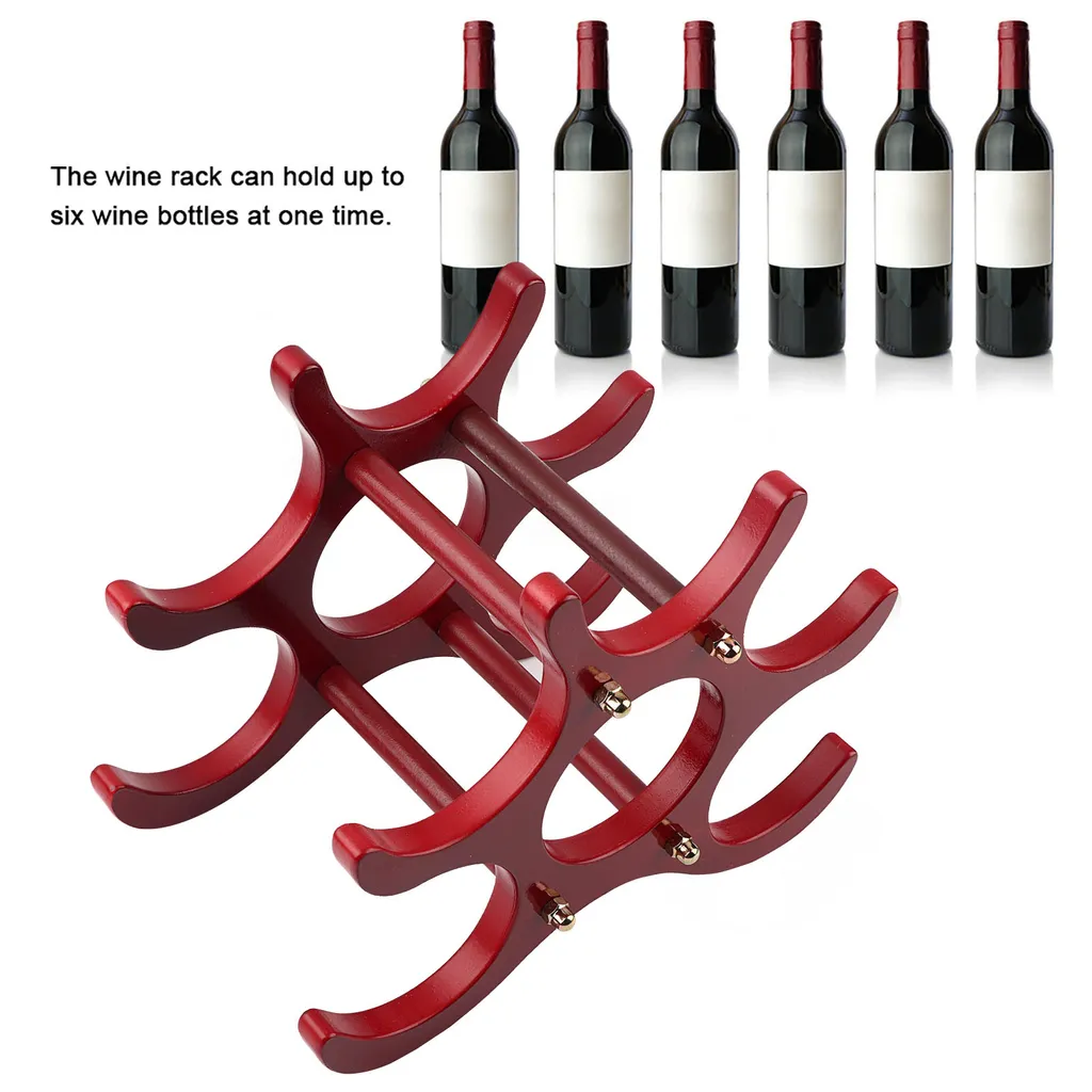 Support bouteilles de vin en bois robuste pour 6 flacons de vin rouge - 4