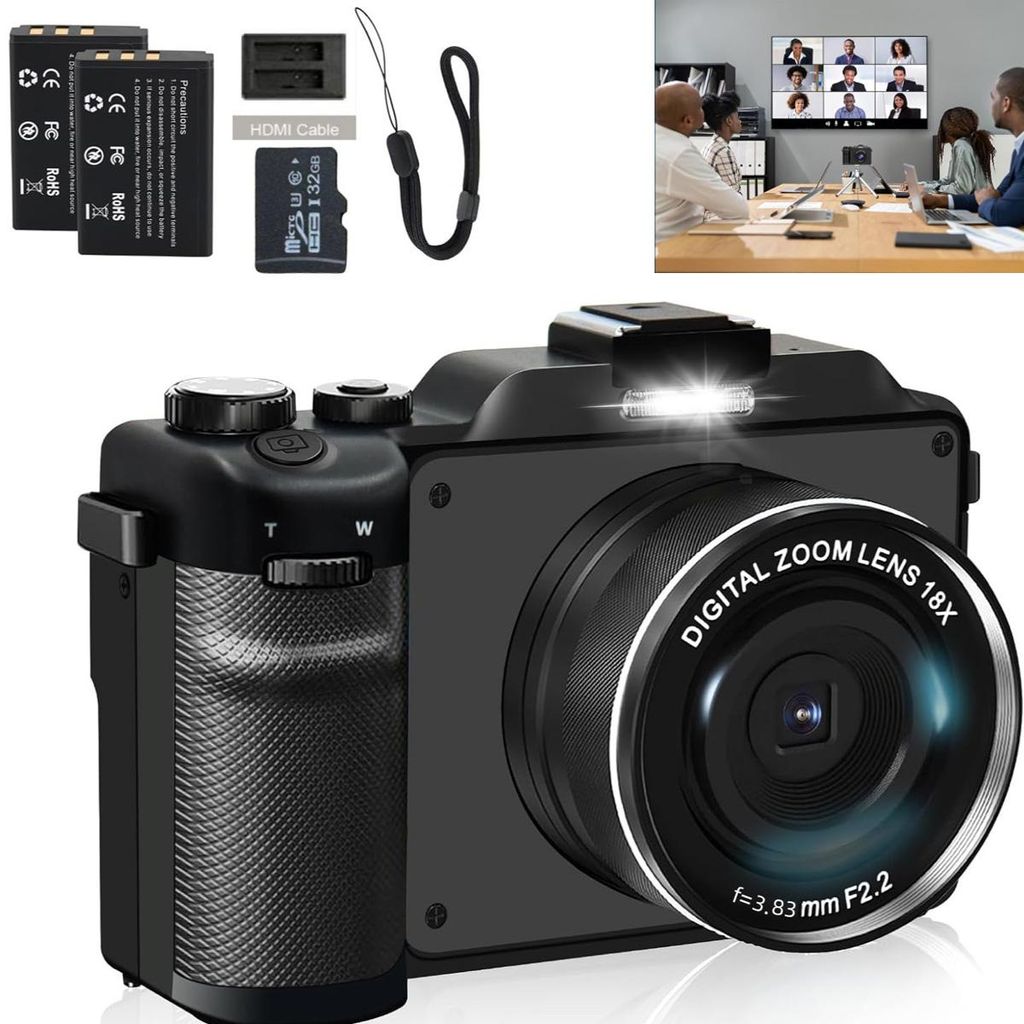 Digitalkamera,1080P 64MP Kamera,18-fach Digitalzoom-Kamera mit 32G Speicherkarte,12 Batterien,geeignet für Kinder,Jugendliche, Studenten und Anfä...