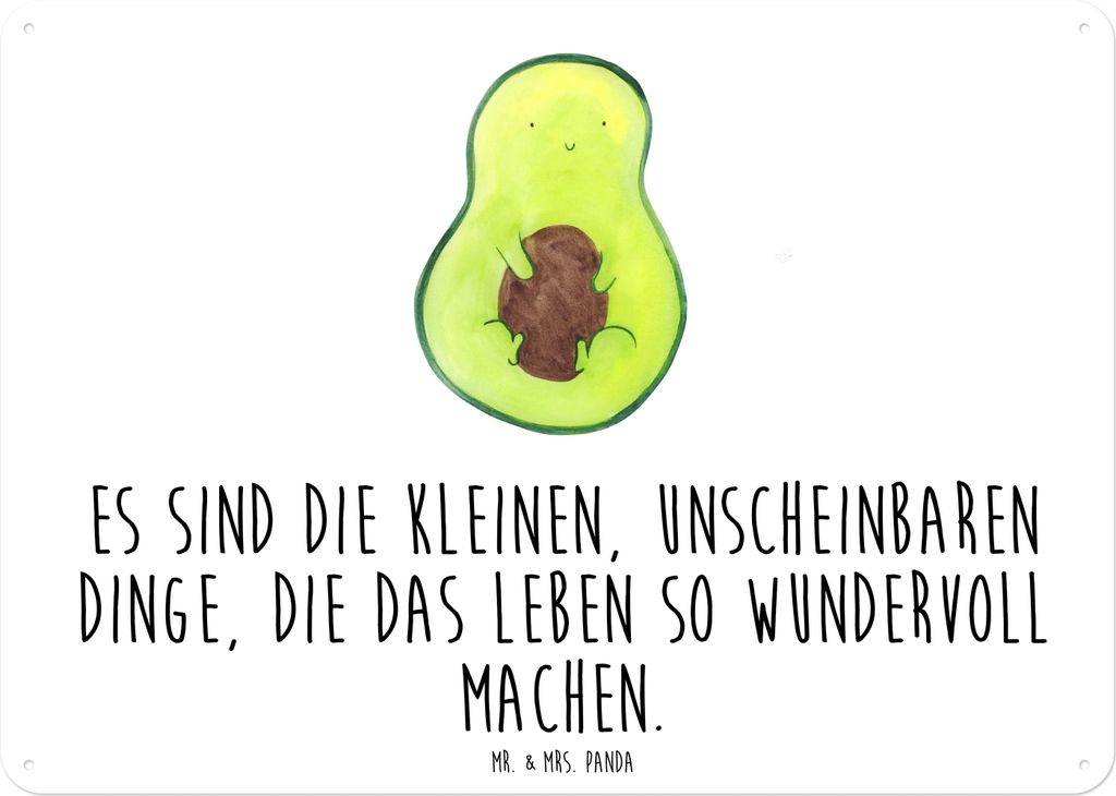 Mr. & Mrs. Panda Schild Avocado Kern DIN A6 - Weiß - Geschenk, Baby, Wunder, Liebe, Wandbild, Türschild, wandtafel, Pflanze, Avocadokern, Blechsc...