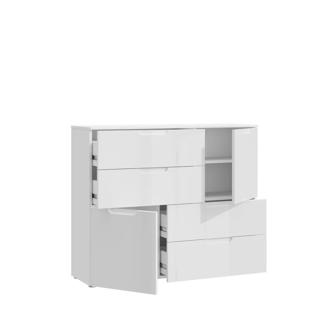 Commode SIENNA blanche laquée 115x95 cm - Buffet haut brillant déco