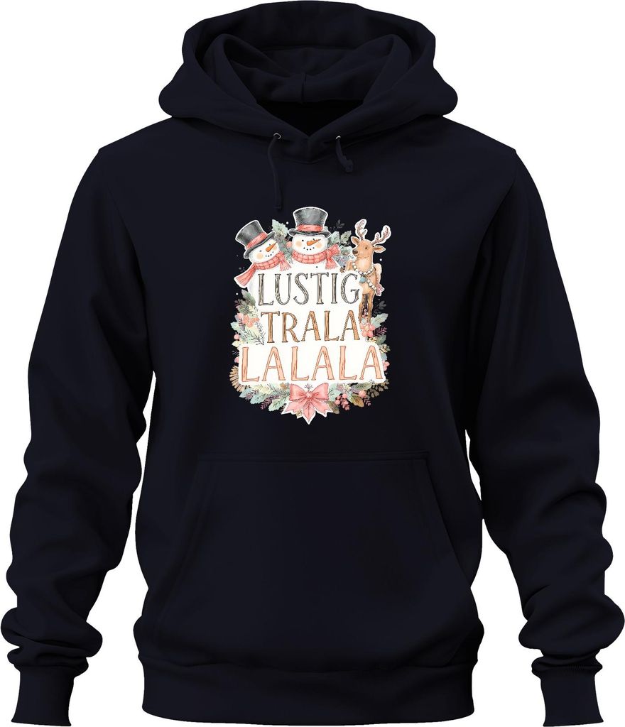 LUSTIG TRALA LALALA Weihnachten Schneemann Rentier Niedlich Retro Uni Hoodie Kapuzenpullover, Navy, XXL