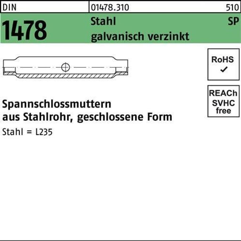 Reyher Spannschloßmuttern DIN 1478 St. ÜZ SP M 12 vz (1 Stück)