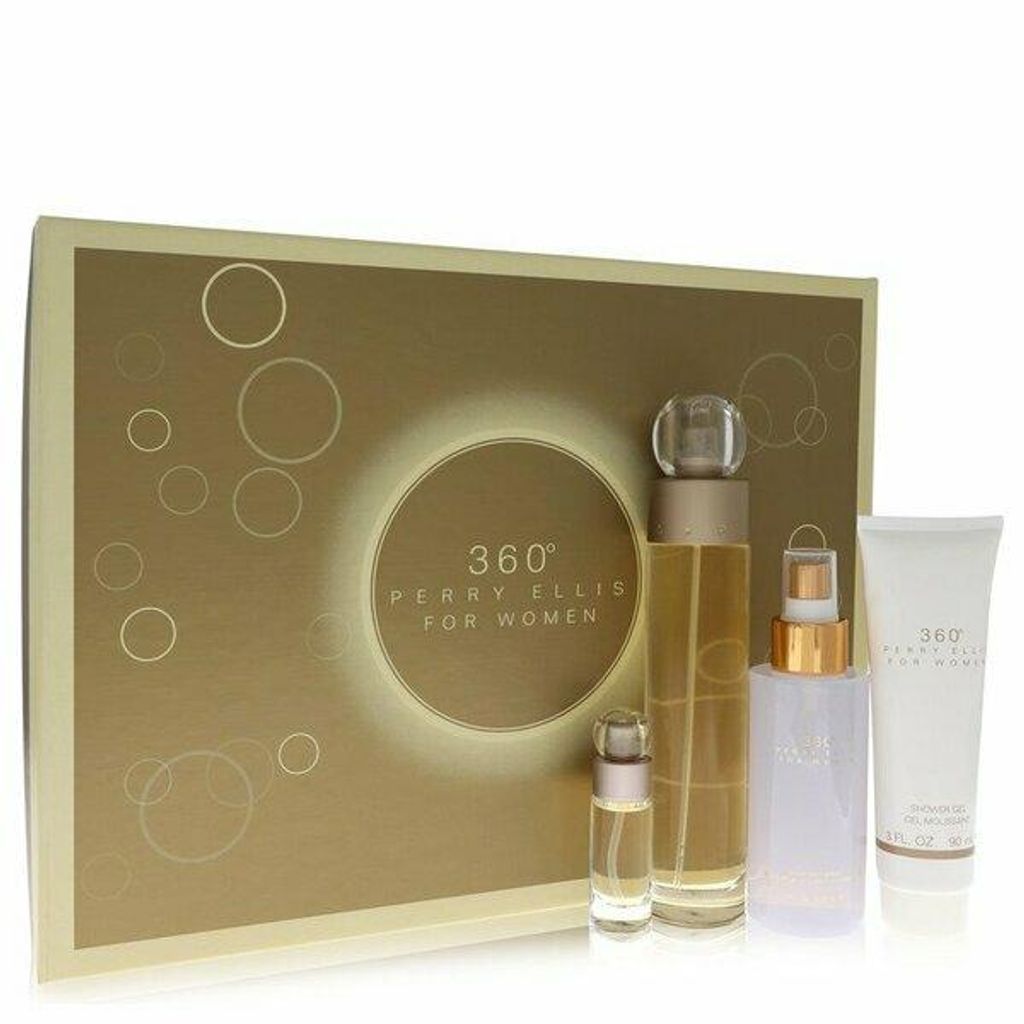 Perry Ellis 360 für Damen Geschenkset: 100 ml Eau de Toilette Spray + Body Mist + Duschgel + Mini-EDT-Spray