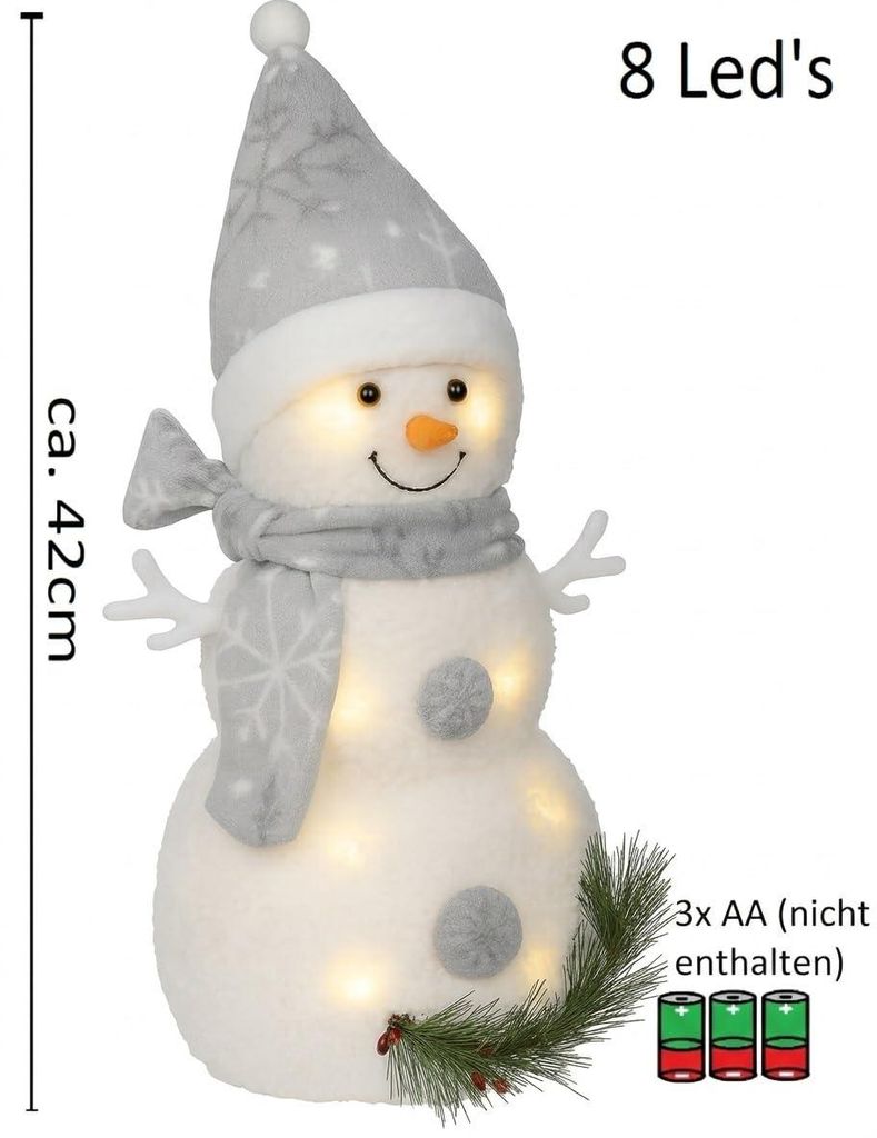 Schneemann Deko beleuchtet 8 warmweiße LEDs Weihnachten Produktbild 