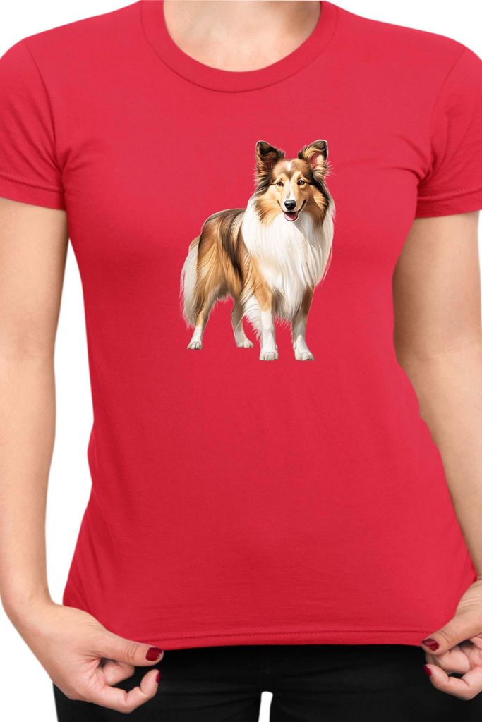 Damen T-Shirt Dogs Breeds Australian Shepherd Dog Breed 006, Lady L / Rot