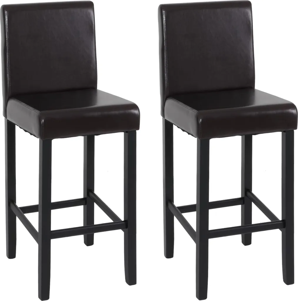 Tabouret de comptoir style bistrot bois et cuir brun lot de 2 Vicenza