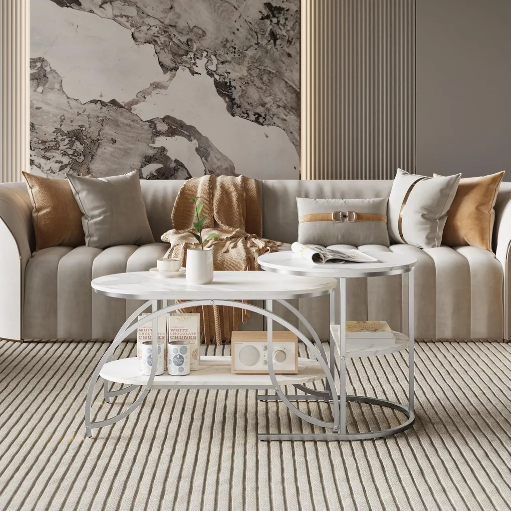 Table Basse Rectangulaire 46x80x45 cm en Acier Blanc et Finition Or