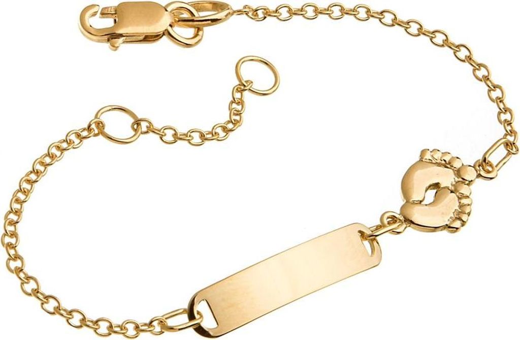 SILBERKETTEN STORE Kinder-Gravurarmband Füsse - 375 Gelbgold, Länge wählbar - 12cm
