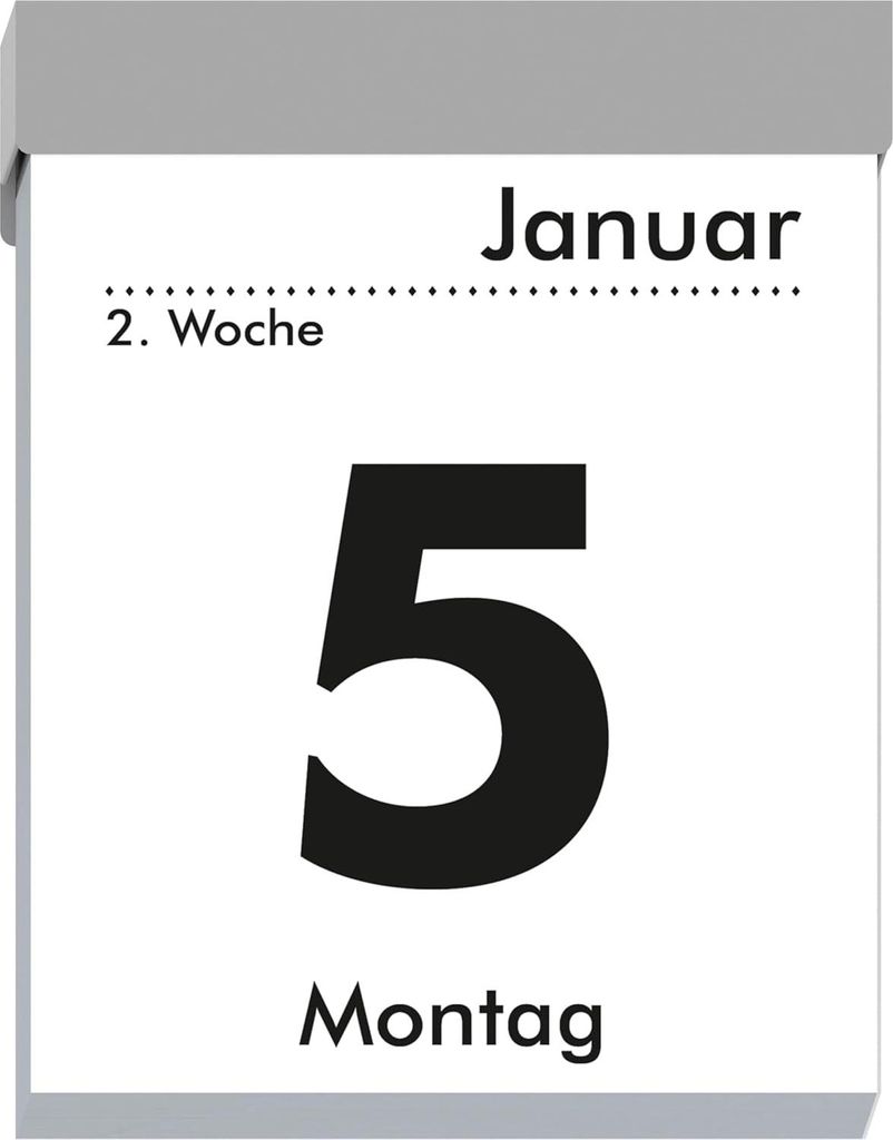 A close-up of a tear-off calendar page showing the date January 5th, Monday.