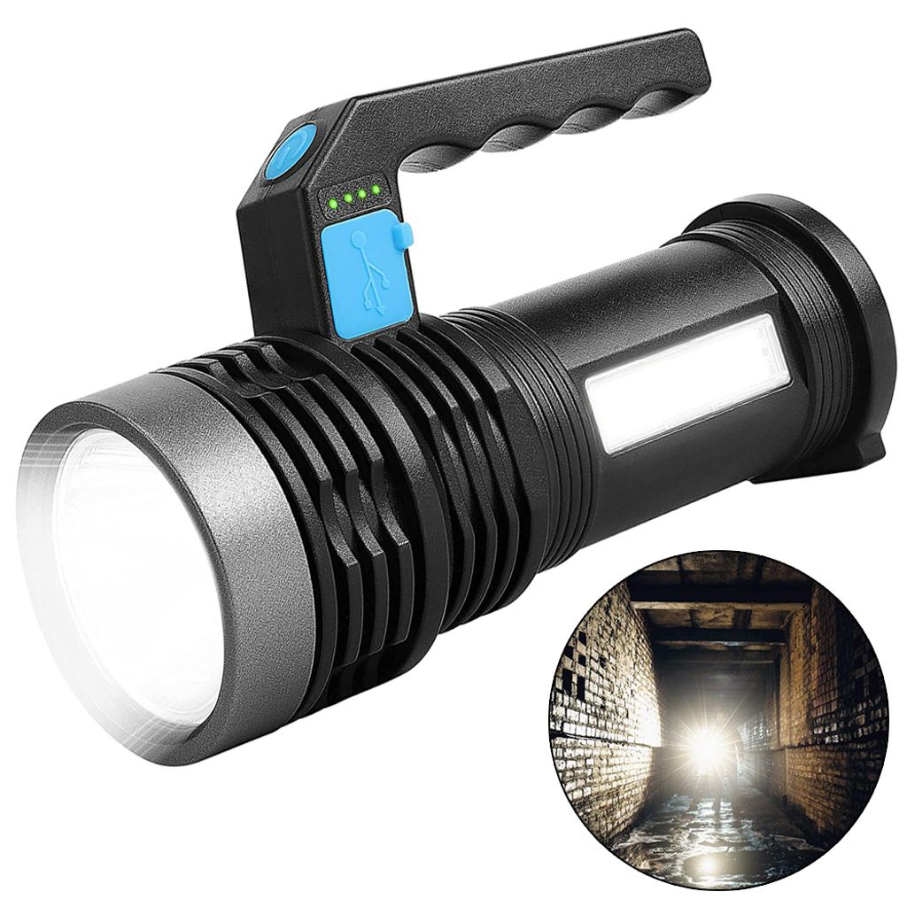 LED Handscheinwerfer Wasserdicht USB Camping Suchscheinwerfer Taschenlampe Licht 