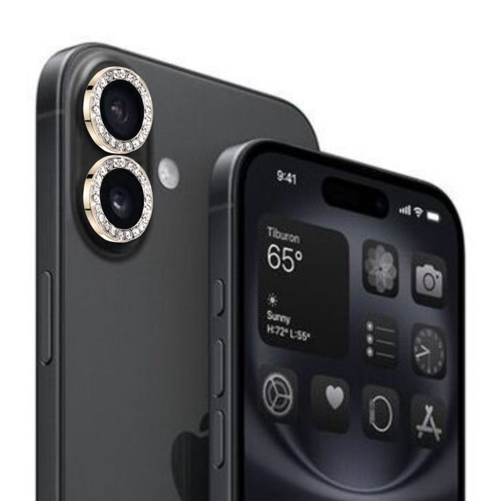 Linsenschutz Ringe für Apple iPhone 16 in Gold glitzernd Kameraschutz