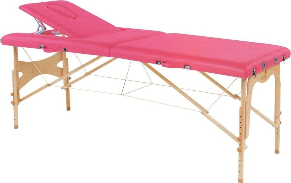 Behandlungsliege, Massageliege, Liege klappbar, mobil, Höhe 57-85 cm, aus Holz, Farbe:50 himbeere