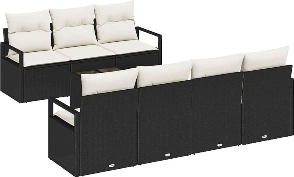 vidaXL Sofa Set mit Kissen 8 pcs Schwarz und Creme Poly Rattan