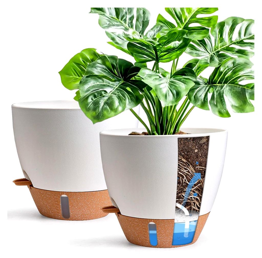 2er Set 25 cm Selbstbewässernder Blumentopf mit Wasserstandsanzeige, geeignet für Geigenfeige und Monstera, pflegeleicht, Blumentopf groß für I...