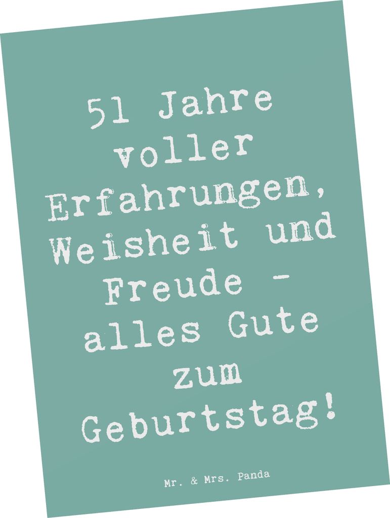Mr. & Mrs. Panda Postkarte Spruch 51. Geburtstag - Meeresbrise - Geschenk, Geschenkideen, Freude, Geburtstagsgeschenk, Grußkarte, Ansichtskarte, P...