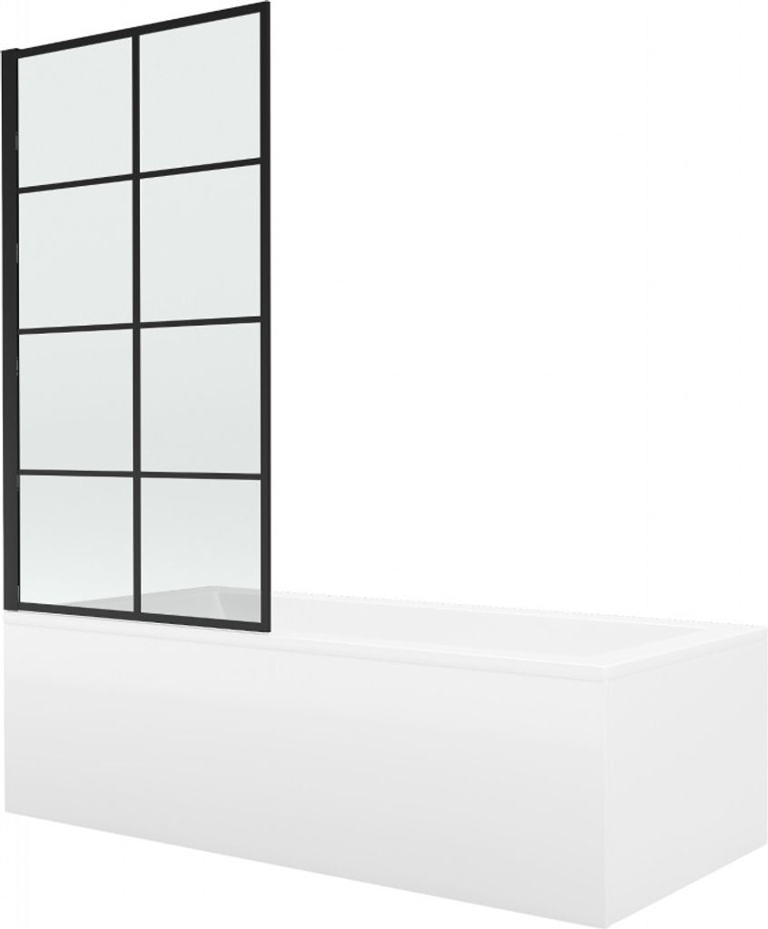 Mexen Cubik Rechteckbadewanne 160 x 70 cm mit Verkleidung und 1-flügliger Duschabtrennung 80 cm, Schwarzes Design - 550316070X93