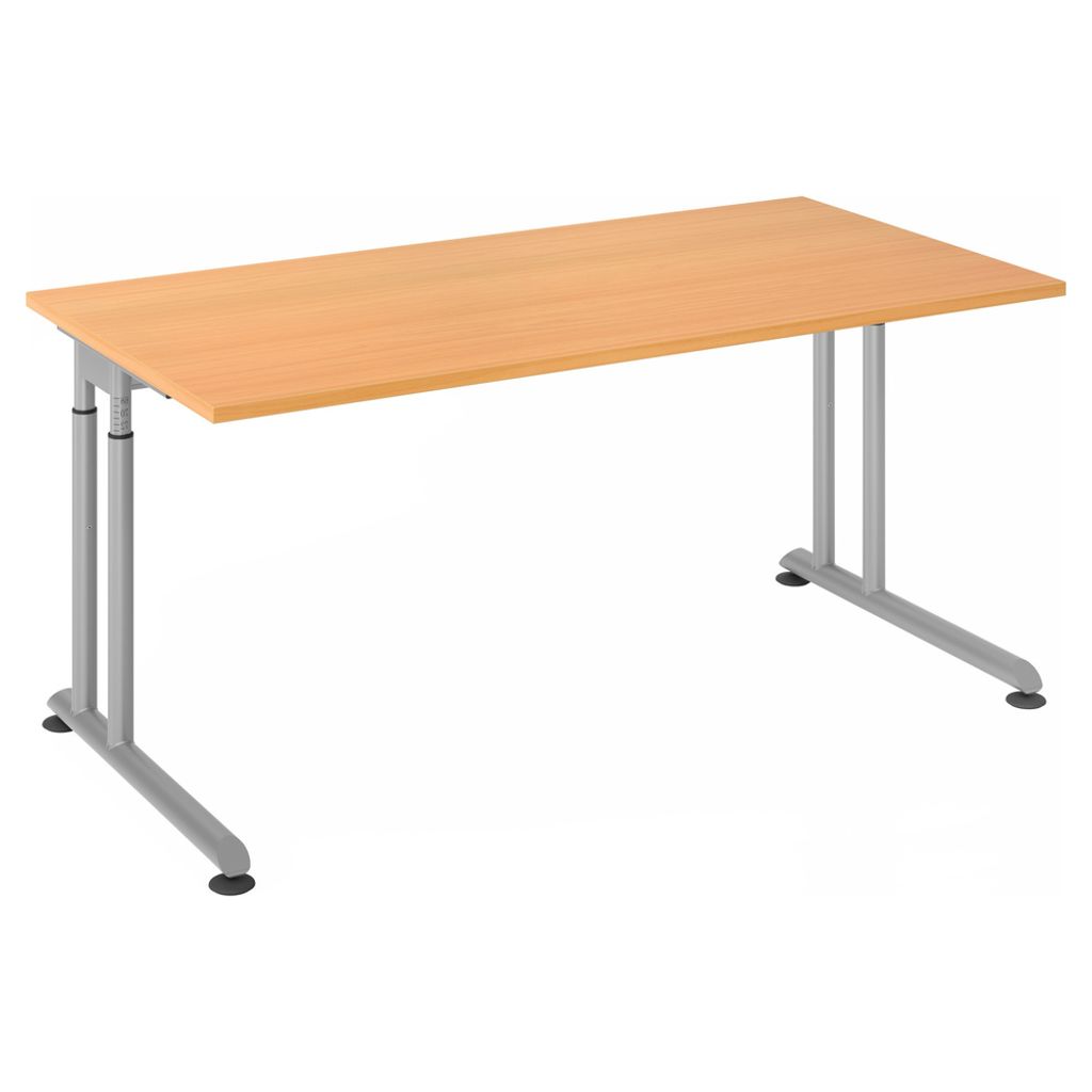 Büro Schreibtisch 160x80 cm Modell ZS16 mechanische Höheneinstellung 6 = Buche-Silber-ohne Seitenblenden