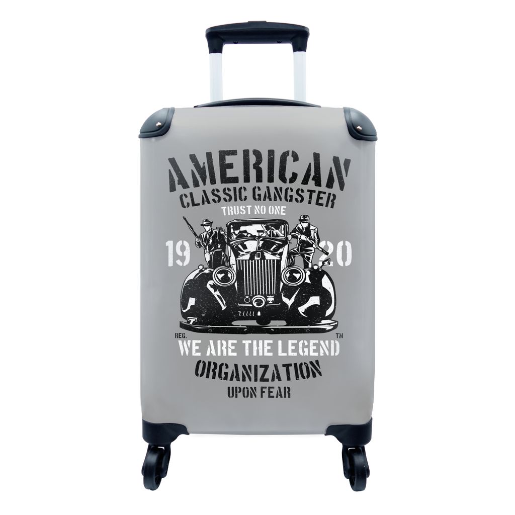 MuchoWow Koffer Handgepäck Trolley Rollkoffer Kleine Reisekoffer mit 4 Rollen - Mancave - Auto - Waffen - Vintage - Cabin Size < 55x40x23 cm & 5...