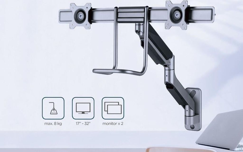 Gembird Laikiklis Adjustable wall 2-display mounting arm Produktbild 