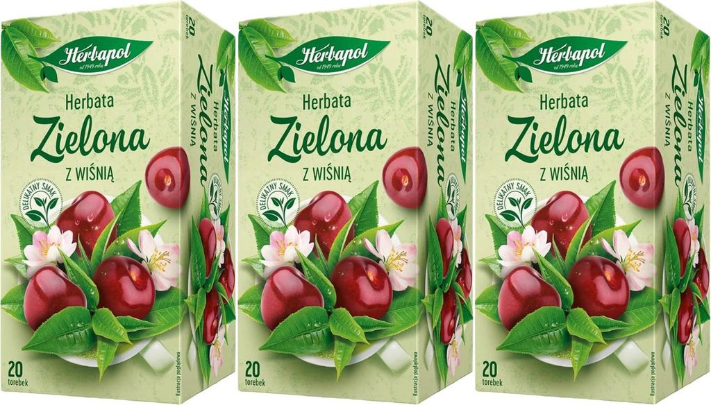 Herbapol Grüner Tee mit Kirsche 60 Teebeutel - Grüntee im Beutel aromatisierter